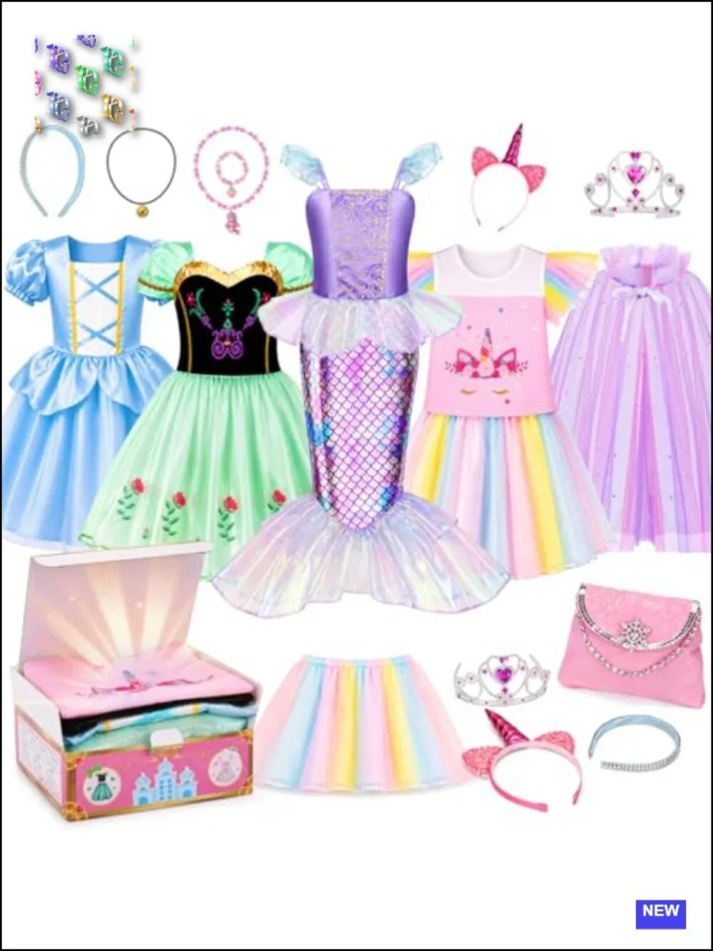 Princess Dress Up Trunk for Girls 3-8, 16-Piece Pretend Play Costume Set